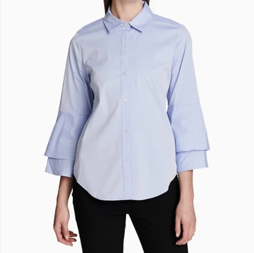 Calvin Klein Light Blue Button-Up Shirt | Layered Bell Sleeves | Size S